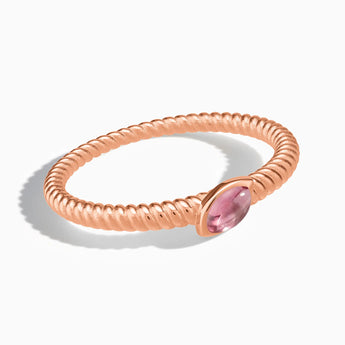 18KT Rose Gold Vermeil Marquise Pink Tourmaline Twisted Ring - Spiral Spectrum Front View