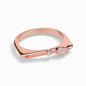18KT Rose Gold Vermeil Marquise Rose Quartz Puzzle Stacking Ring - Minimal Glow Front View