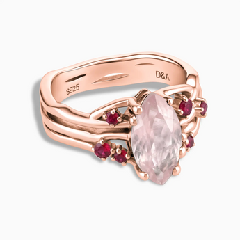 18KT Rose Gold Vermeil Marquise Rose Quartz Ruby Branch-Like Ring - Regal Gleam Front View