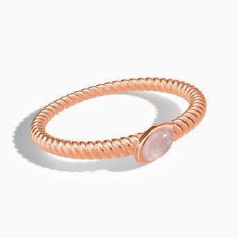 18KT Rose Gold Vermeil Marquise Rose Quartz Twisted Ring - Spiral Spectrum Front View