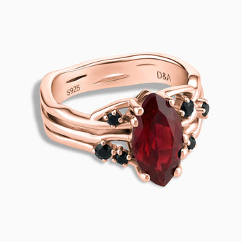 18KT Rose Gold Vermeil Marquise Ruby Black Onyx Branch-Like Ring - Regal Gleam Front View
