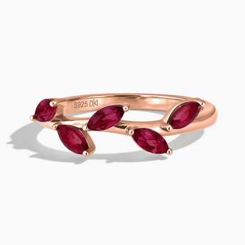 18KT Rose Gold Vermeil Marquise Ruby Leaf Ring - Secret Garden Front View