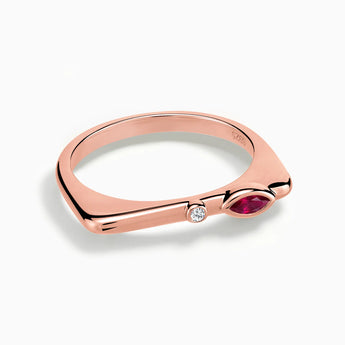 18KT Rose Gold Vermeil Marquise Ruby Puzzle Stacking Ring - Minimal Glow Front View