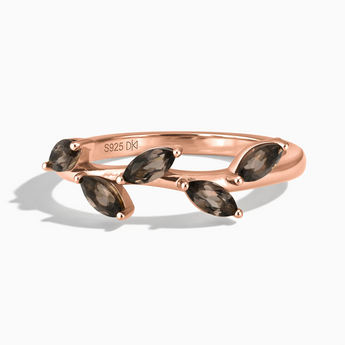 18KT Rose Gold Vermeil Marquise Smoky Quartz Leaf Ring - Secret Garden Front View
