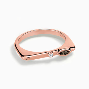 18KT Rose Gold Vermeil Marquise Smoky Quartz Puzzle Stacking Ring - Minimal Glow Front View