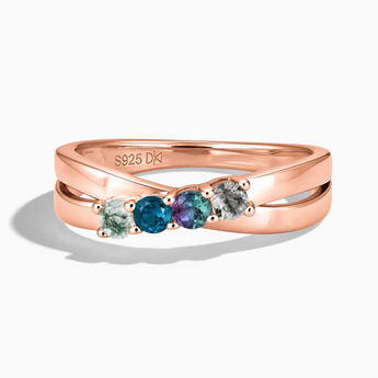 18KT Rose Gold Vermeil Midnight Forest Four Round Stone Crossover Ring - Seasons Rhythm Front View