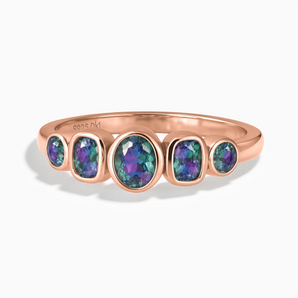 18KT Rose Gold Vermeil Mixed-Cut Alexandrite Graduated Ring - Pebble Glow Front View