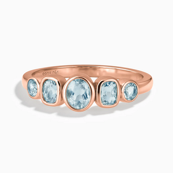 18KT Rose Gold Vermeil Mixed-Cut Aquamarine Graduated Ring - Pebble Glow Front View