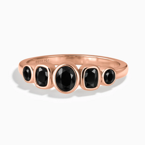 18KT Rose Gold Vermeil Mixed-Cut Black Onyx Graduated Ring - Pebble Glow Front View