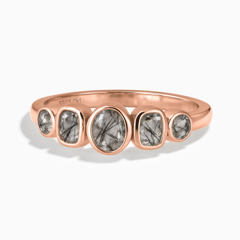 18KT Rose Gold Vermeil Mixed-Cut Black Rutilated Quartz Graduated Ring - Pebble Glow Front View