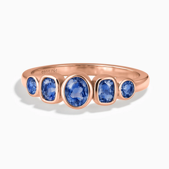 18KT Rose Gold Vermeil Mixed-Cut Blue Sapphire Graduated Ring - Pebble Glow Front View