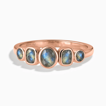 18KT Rose Gold Vermeil Mixed-Cut Labradorite Graduated Ring - Pebble Glow Front View