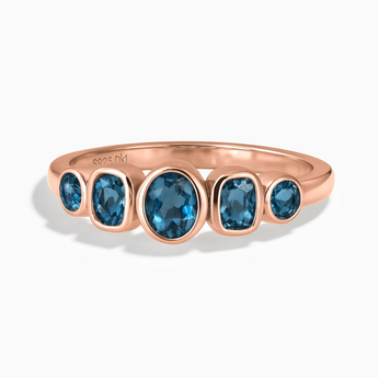 18KT Rose Gold Vermeil Mixed-Cut London Blue Topaz Graduated Ring - Pebble Glow Front View