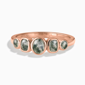 18KT Rose Gold Vermeil Mixed-Cut Moss Agate Graduated Ring - Pebble Glow Front View