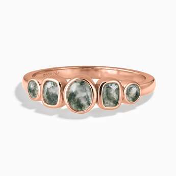 18KT Rose Gold Vermeil Mixed-Cut Moss Agate Graduated Ring - Pebble Glow Front View