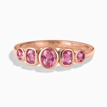 18KT Rose Gold Vermeil Mixed-Cut Pink Tourmaline Graduated Ring - Pebble Glow Front View