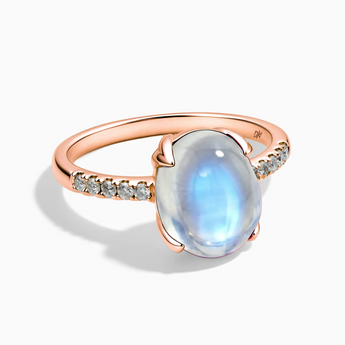 18KT Rose Gold Vermeil Moonstone Cabochon Ring - Minimal Spiritual Front View
