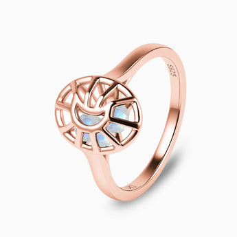 18KT Rose Gold Vermeil Moonstone Crescent Moon Hollow Oval Shaker Ring - Soul Cage Side View