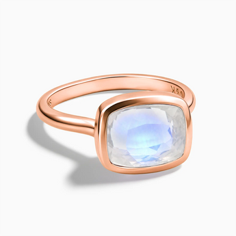 18KT Rose Gold Vermeil Moonstone Cushion Ring - Pure Hush Front View