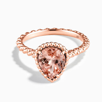 18KT Rose Gold Vermeil Morganite Pear Ring - Still Light Front View
