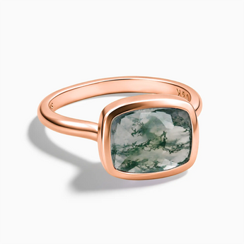 18KT Rose Gold Vermeil Moss Agate Cushion Ring - Pure Hush Front View