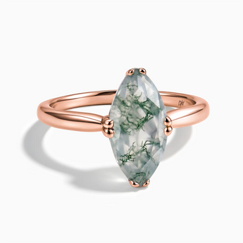 18KT Rose Gold Vermeil Moss Agate Marquise Ring - Silent Glow Front View