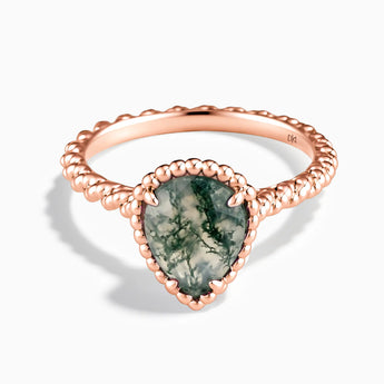 18KT Rose Gold Vermeil Moss Agate Pear Ring - Still Light Front View