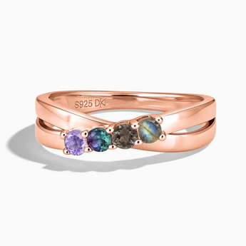 18KT Rose Gold Vermeil Mystic Nebula Four Round Stone Crossover Ring - Seasons Rhythm Front View