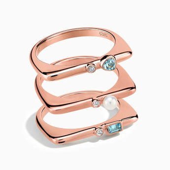 18KT Rose Gold Vermeil Ocean Mist Stacking Ring Set - Celeste Stories Front View