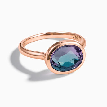 18KT Rose Gold Vermeil Oval Alexandrite Bezel Ring - Contour Front View
