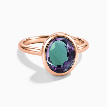 18KT Rose Gold Vermeil Oval Alexandrite Bezel Ring - Harmony Front View
