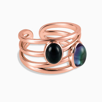 18KT Rose Gold Vermeil Oval Alexandrite & Black Onyx Ring - Echo of Balance Front View