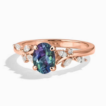 18KT Rose Gold Vermeil Oval Alexandrite Branch-Like Ring - Sylvan Charm Front View