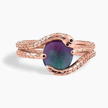 18KT Rose Gold Vermeil Oval Alexandrite Coil Ring - Serpent's Embrace Front View