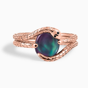18KT Rose Gold Vermeil Oval Alexandrite Coil Ring - Serpent's Embrace Front View
