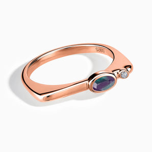 18KT Rose Gold Vermeil Oval Alexandrite Puzzle Stacking Ring - Minimal Form Front View