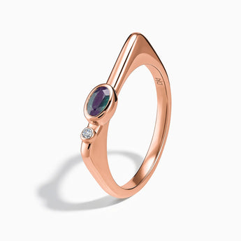 18KT Rose Gold Vermeil Oval Alexandrite Puzzle Stacking Ring - Minimal Form Side View