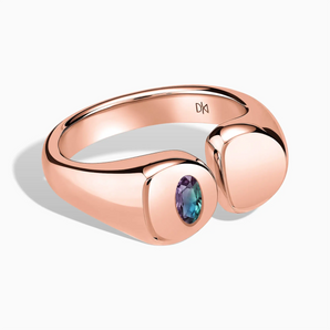 18KT Rose Gold Vermeil Oval Alexandrite Signet Ring - Close at Hand Front View