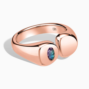 18KT Rose Gold Vermeil Oval Alexandrite Signet Ring - Close at Hand Front View