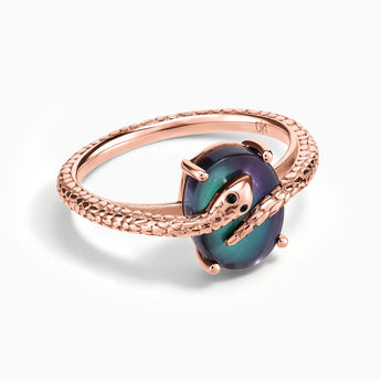 18KT Rose Gold Vermeil Oval Alexandrite Wrap Serpent Ring - Coiled Sanctum Front View