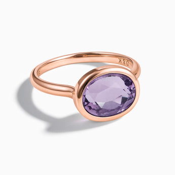 18KT Rose Gold Vermeil Oval Amethyst Bezel Ring - Contour Front View