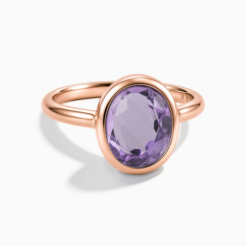 18KT Rose Gold Vermeil Oval Amethyst Bezel Ring - Harmony Front View