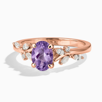 18KT Rose Gold Vermeil Oval Amethyst Branch-Like Ring - Sylvan Charm Front View