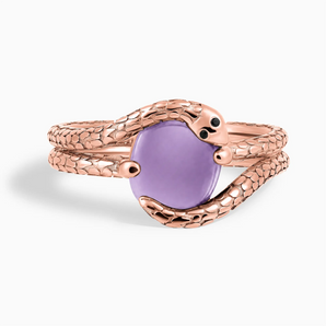 18KT Rose Gold Vermeil Oval Amethyst Coil Ring - Serpent's Embrace Front View