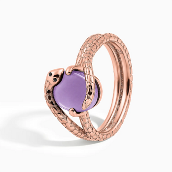 18KT Rose Gold Vermeil Oval Amethyst Coil Ring - Serpent's Embrace Side View