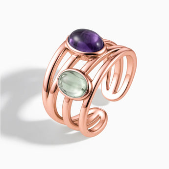 18KT Rose Gold Vermeil Oval Amethyst & Green Amethyst Ring - Echo of Balance Side View