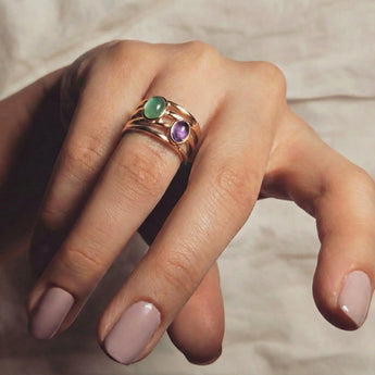 18KT Rose Gold Vermeil Oval Amethyst & Green Amethyst Ring - Echo of Balance Worn View