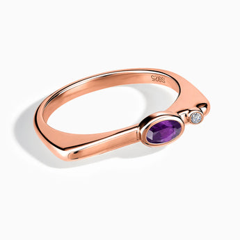 18KT Rose Gold Vermeil Oval Amethyst Puzzle Stacking Ring - Minimal Form Front View