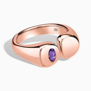 18KT Rose Gold Vermeil Oval Amethyst Signet Ring - Close at Hand Front View