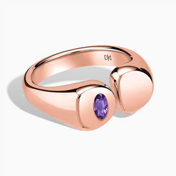 18KT Rose Gold Vermeil Oval Amethyst Signet Ring - Close at Hand Front View